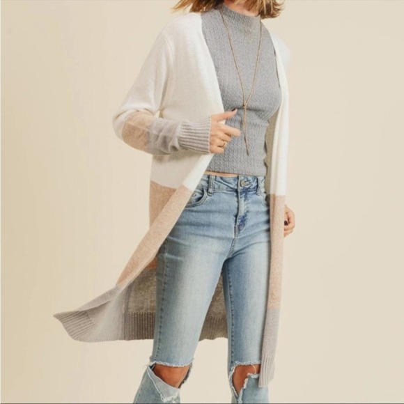 Doe & Rae Sweaters - Doe & Rae Colorblock Longline Cardigan Size Small